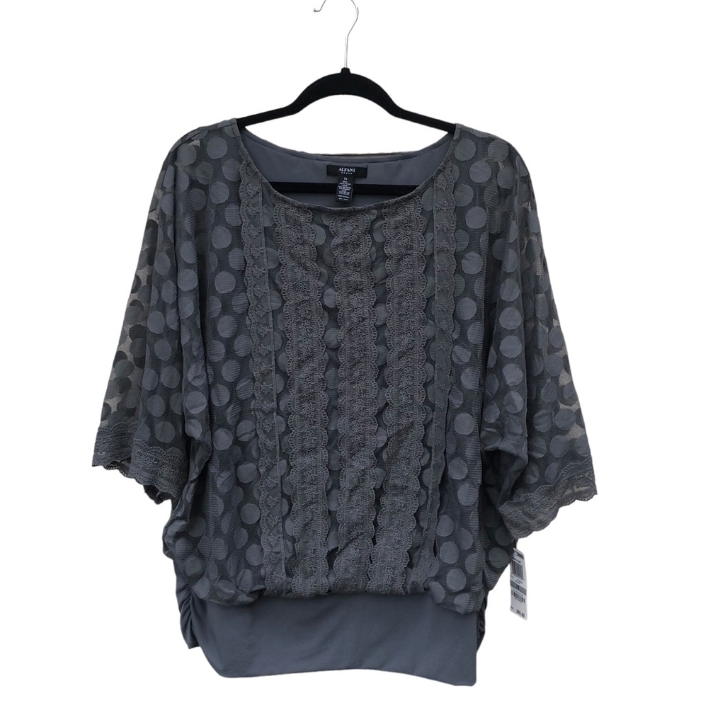 Alfani Gray Sheer Circle Patterned Blouson Top size 1X